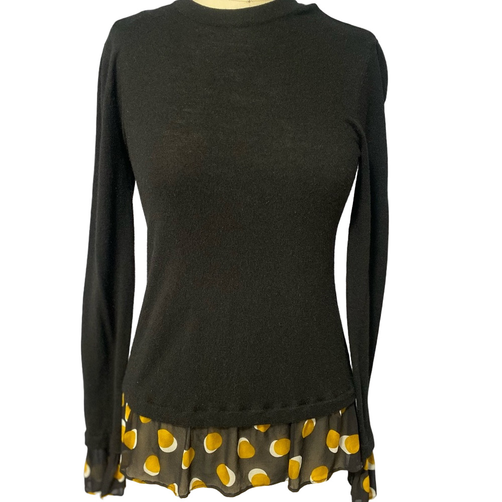 Kachel x Anthropologie Black Polka Dot Tie-Back Sweater Size 4 Chic Pullover